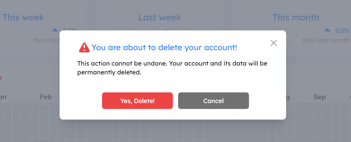 A confirmation screen will appear, asking if you want to permanently delete your account step 1